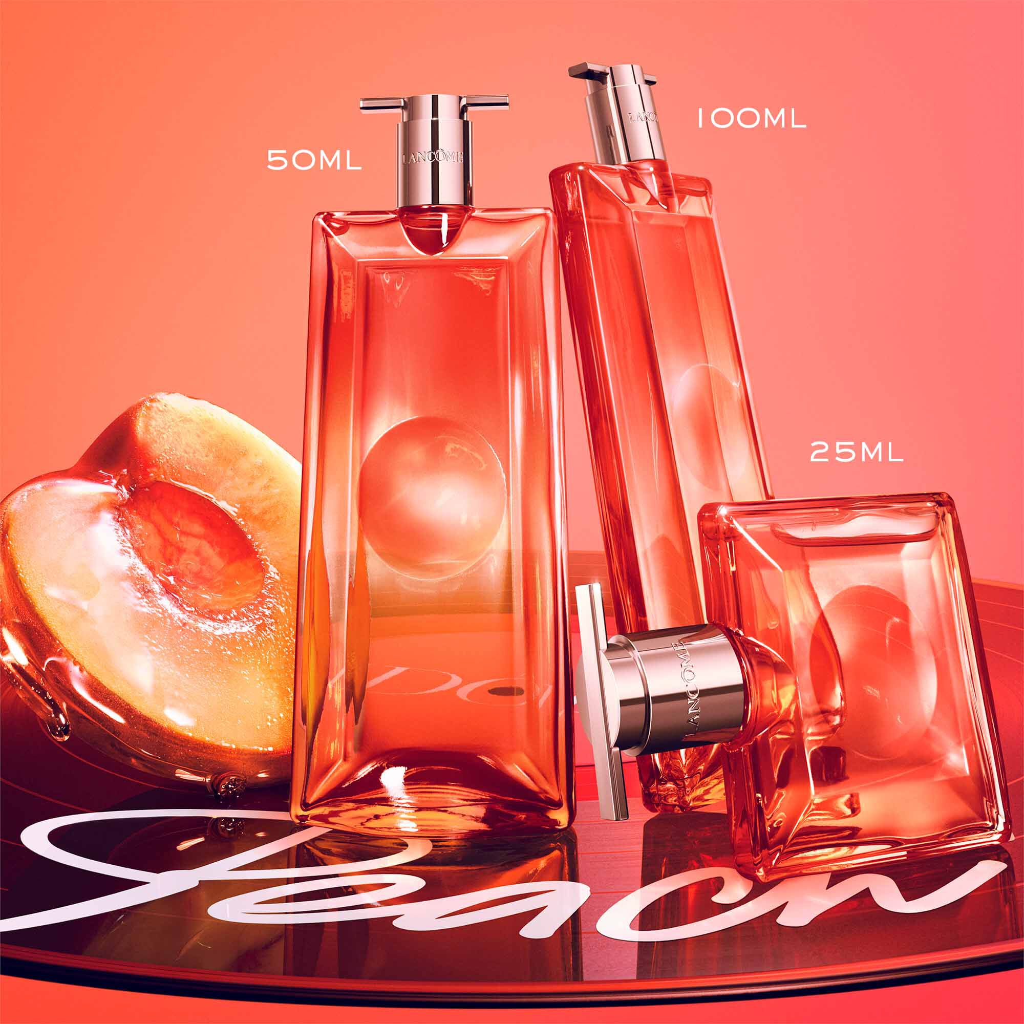 Diferentes tamanhos do Idole Peach’ N Roses de Lancome