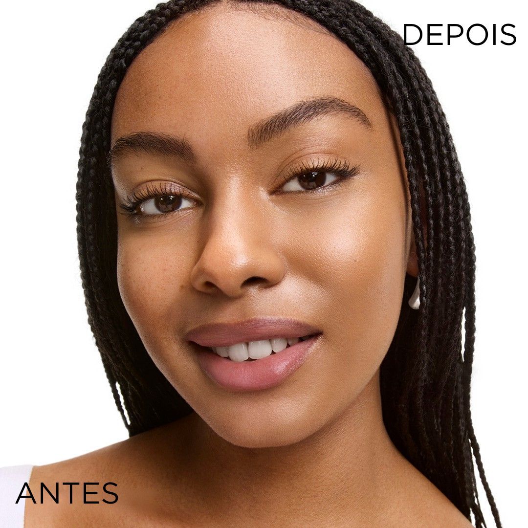 Antes e depois uso serum facial com cor IDOLE SERUM SUPERTINT de Lancome