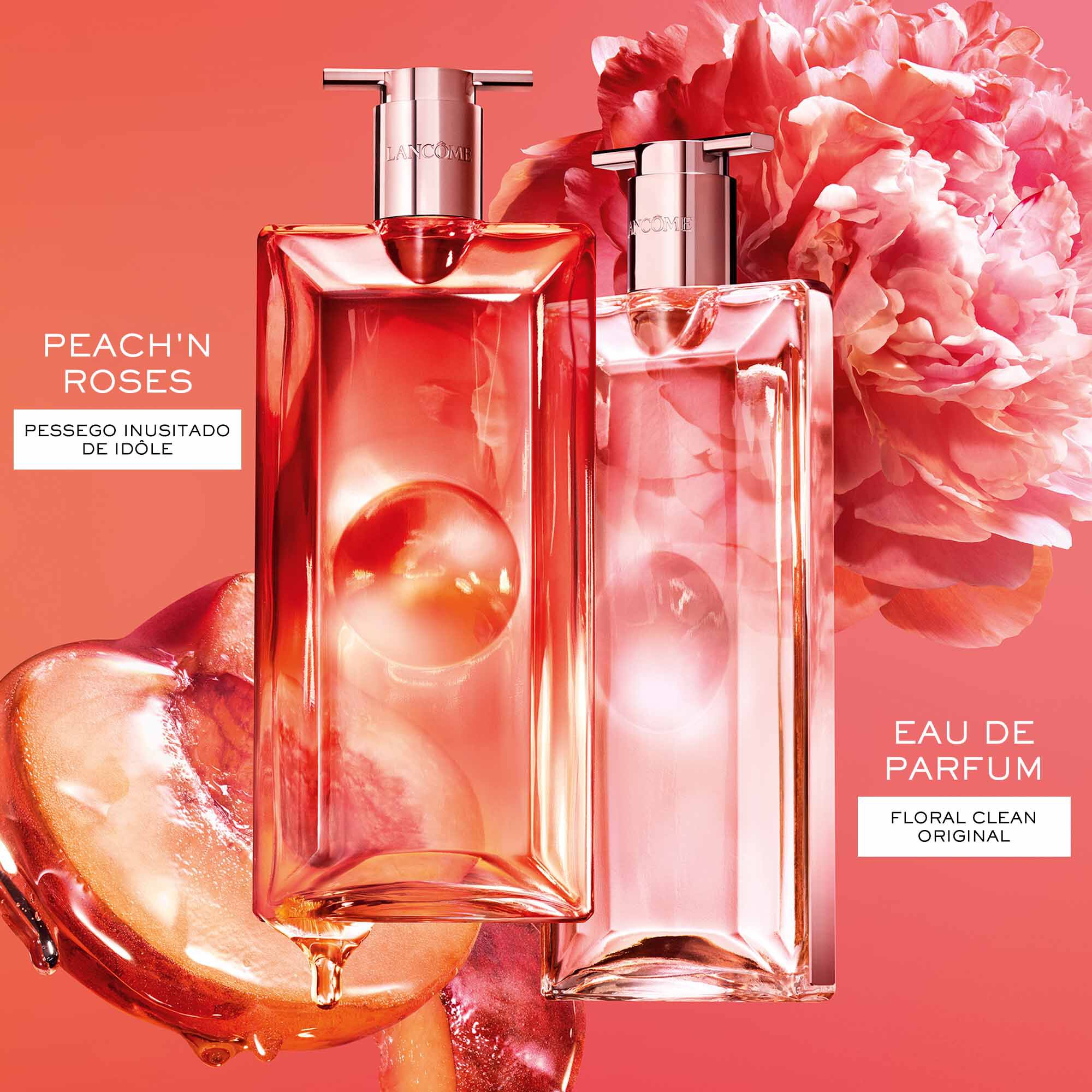 Frasco elegante do Idole Lancome Peach'N Roses